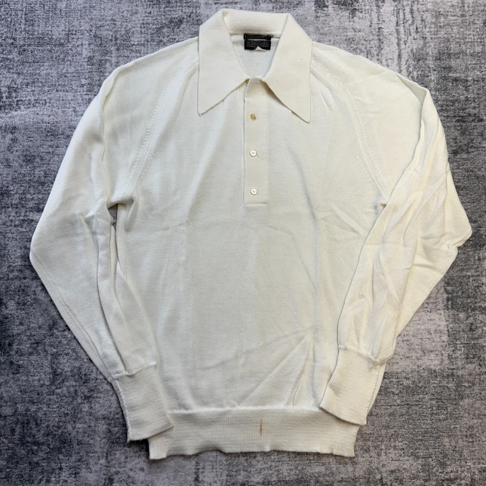 VTG JC Penney Knit Sweater Polo Men Large Tall Cream Dagger Disco Collar 70s 80s
